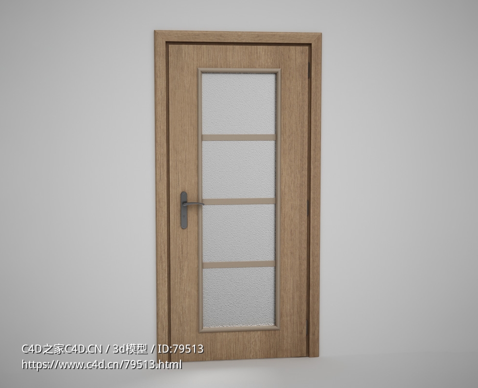 四块分割竖条玻璃实木门C4D模型下载 Door model - C4D之家 - 19.jpg