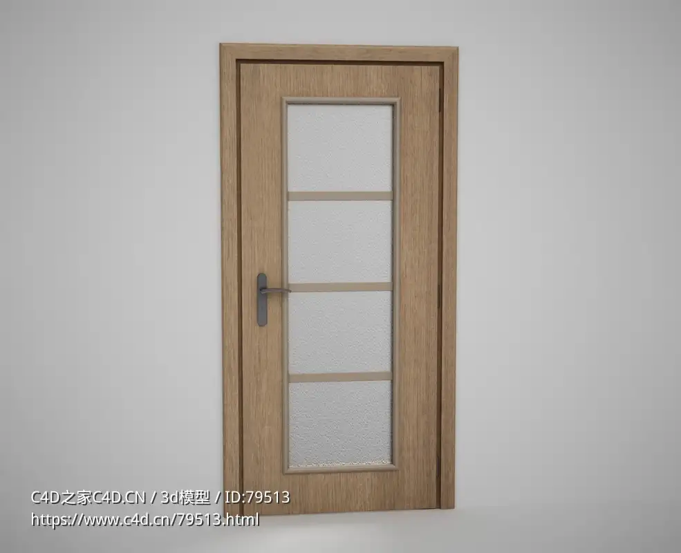 四块分割竖条玻璃实木门C4D模型下载 Door model - C4D之家 - 19.jpg