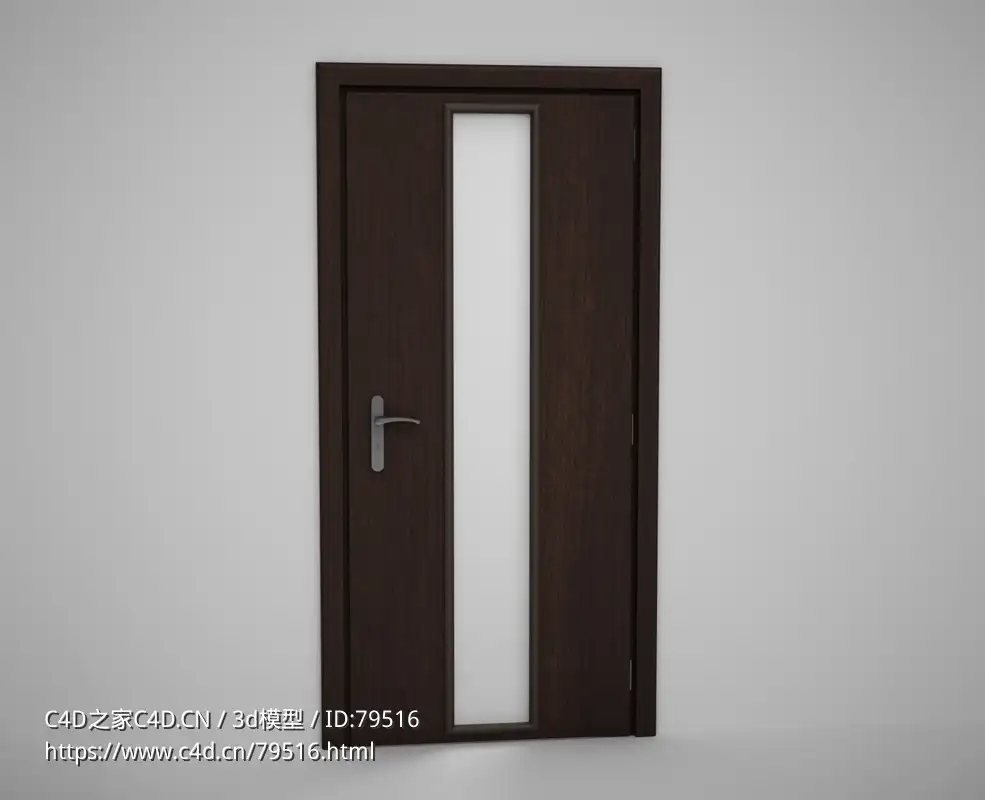 中间单条玻璃深棕实木门C4D模型下载 Door model - C4D之家 - 22.jpg