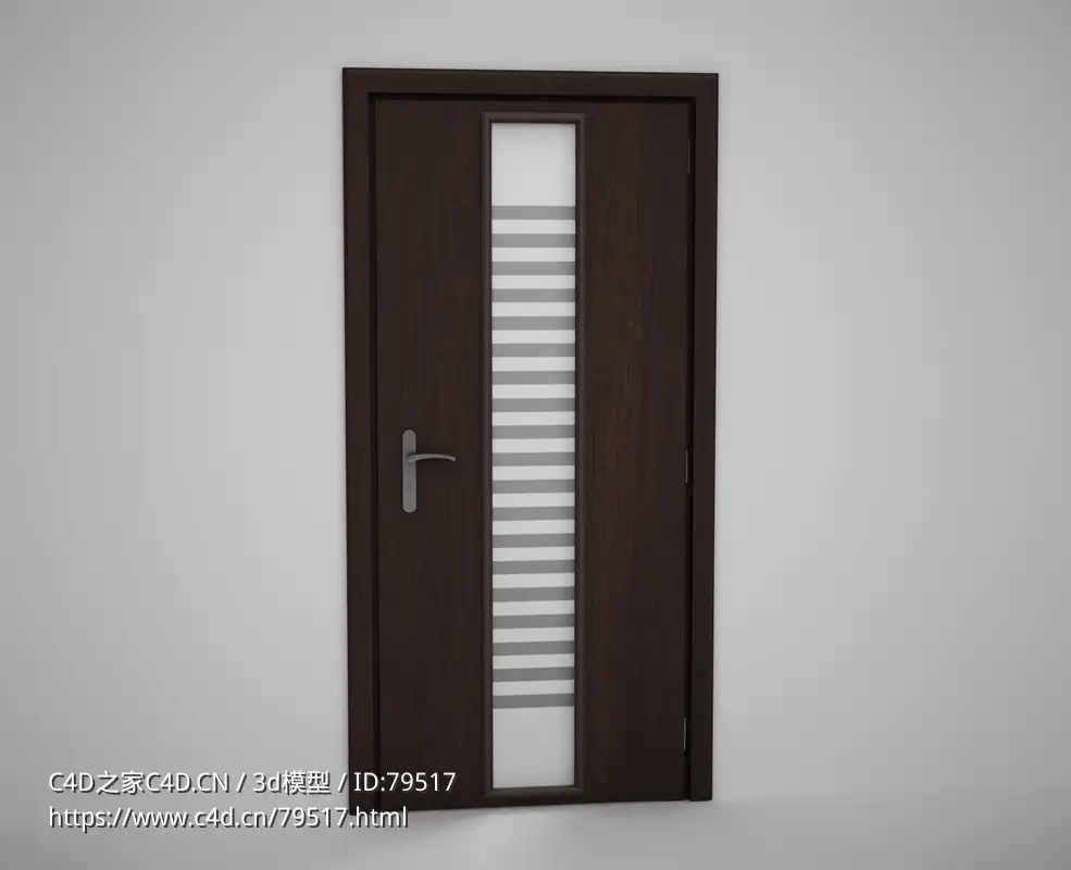 深棕带磨砂条带玻璃的办公室木门C4D模型下载 Door model - C4D之家 - 23.jpg