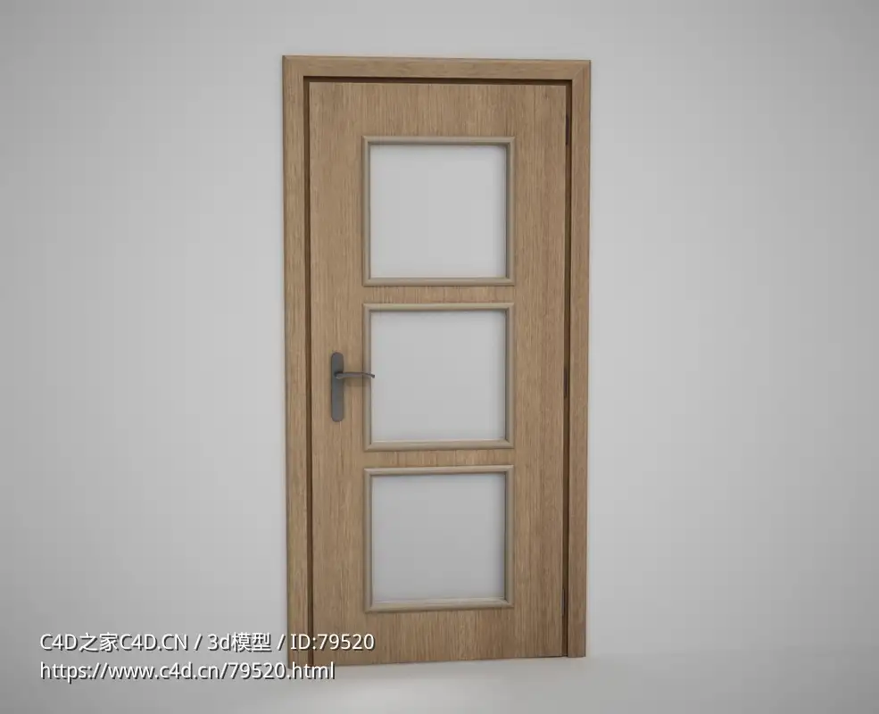 三块方格玻璃黄色原木门C4D模型下载 Door model - C4D之家 - 26.jpg