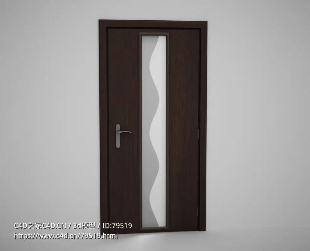 弯曲磨砂玻璃深棕办公室单门C4D模型下载 Door model - C4D之家 - 25.jpg