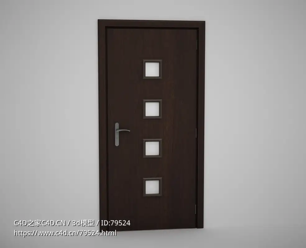 四块玻璃办公室深棕色门C4D模型下载 Door model - C4D之家 - 30.jpg