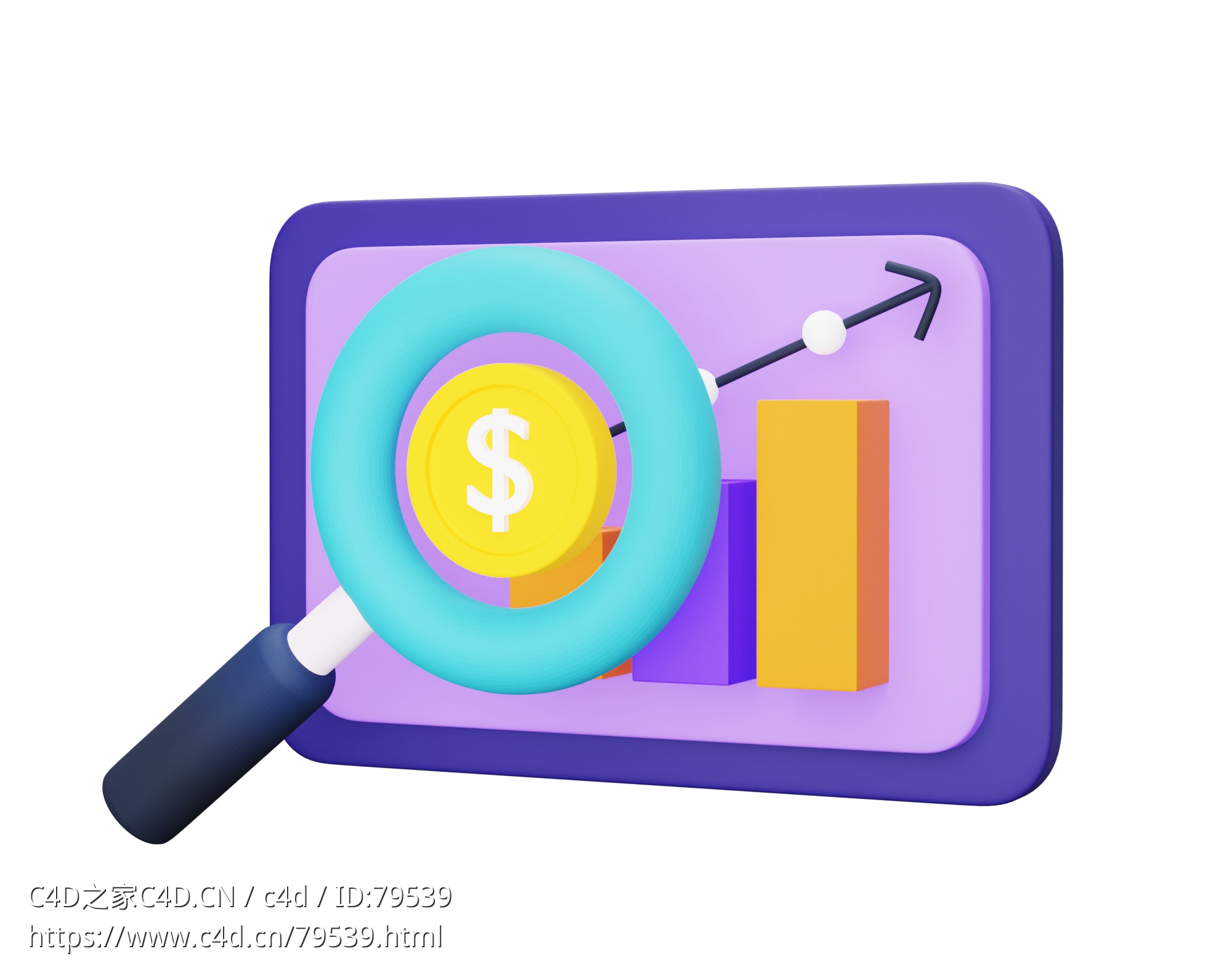 数据增长图分析卡通图标模型