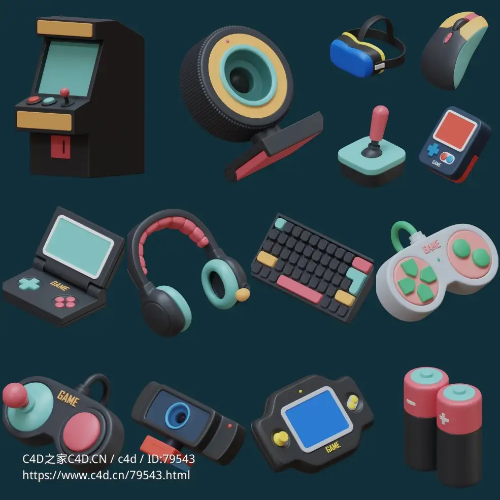 14个游戏设备3D卡通图标模型合集Gaming 3d icons
