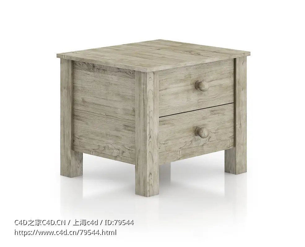 方型实木床头柜C4D模型下载bedside cupboard - C4D之家 - 1.jpg