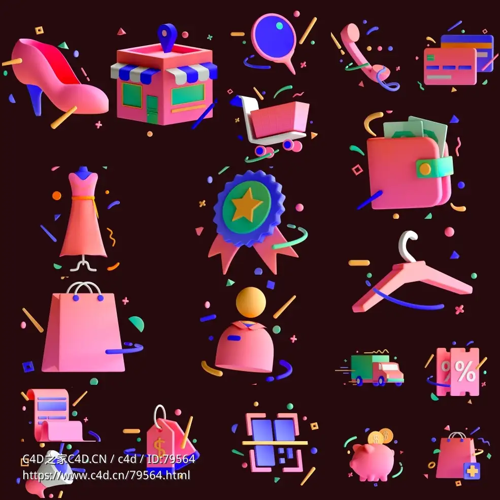 电子商务卡通图标C4D Redshift模型素材合集3D E-Commerce Pack - C4D之家 - 2.jpg