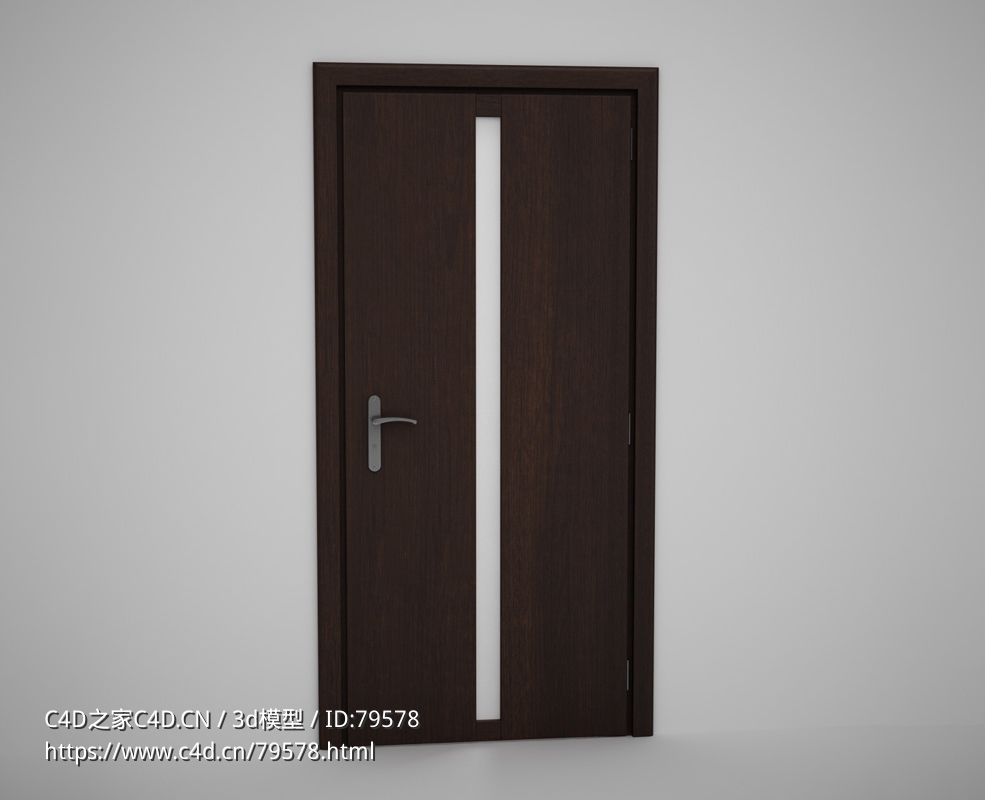 竖条玻璃线深棕色原木门C4D模型下载 Door model - C4D之家 - 40.jpg