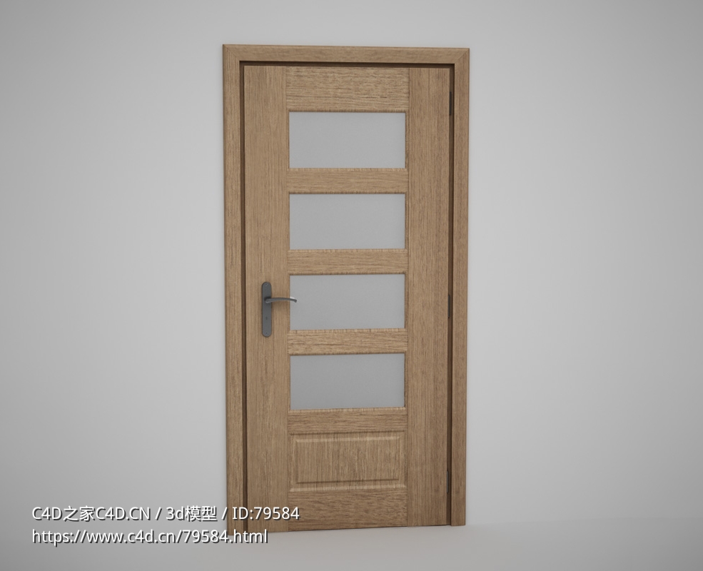 四块玻璃黄色原木门压线门C4D模型下载 Door model - C4D之家 - 46.jpg