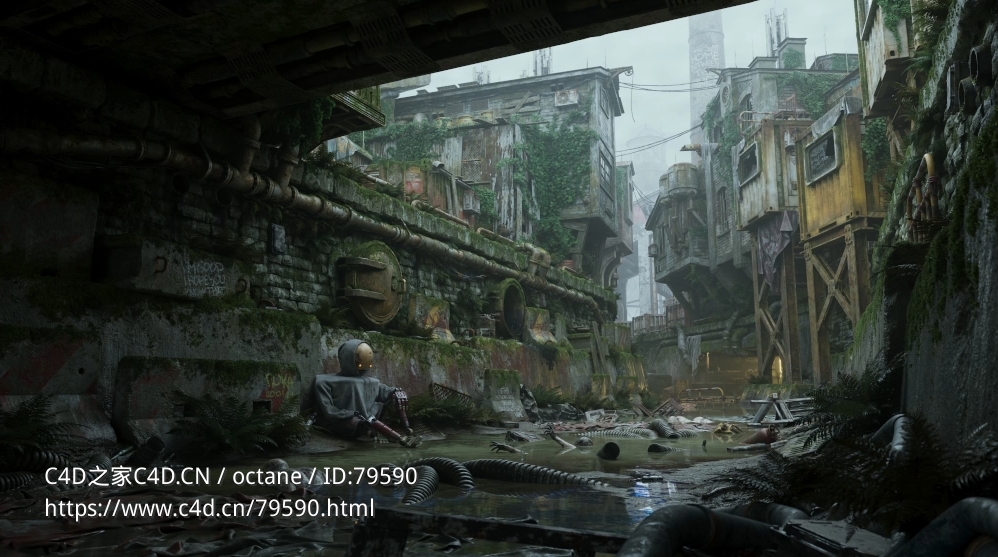 颓废脏乱的河道C4D OCTANE场景模型