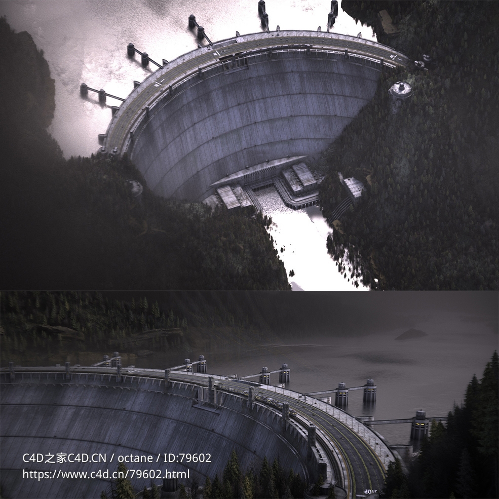 水库大坝建筑场景C4D OCTANE模型 - C4D之家 - 未标题-1.jpg