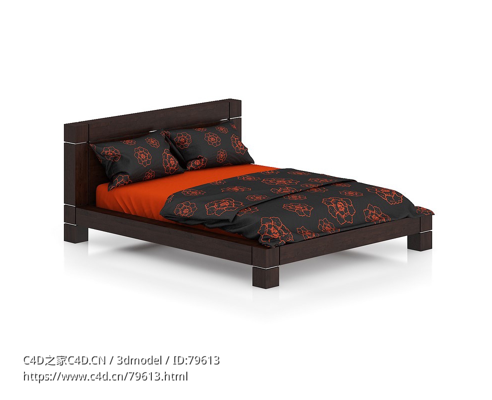 实木双人床C4D模型下载Double bed