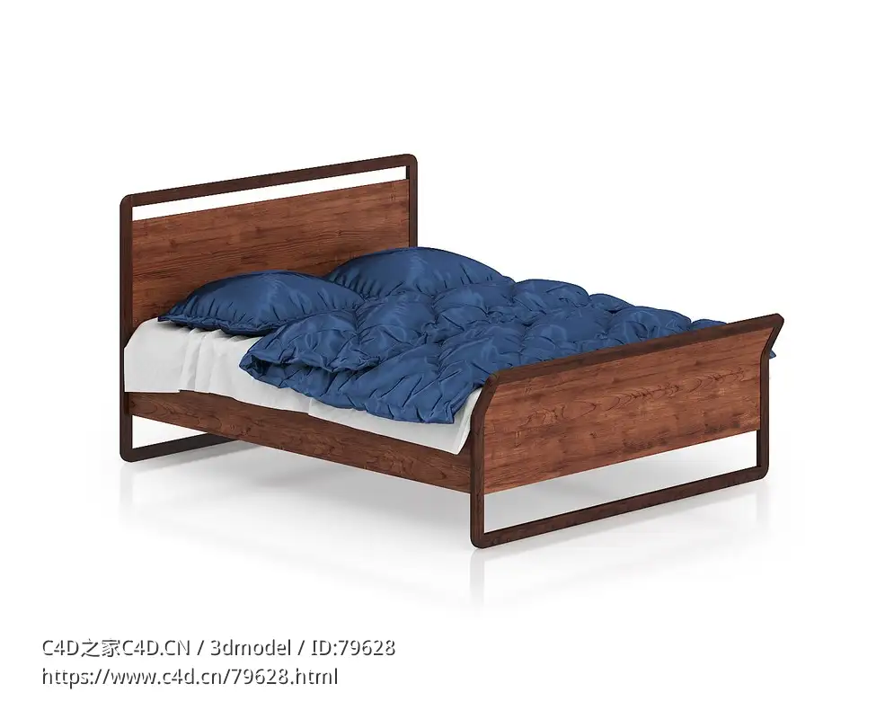 实木简易双人床C4D模型下载Double bed