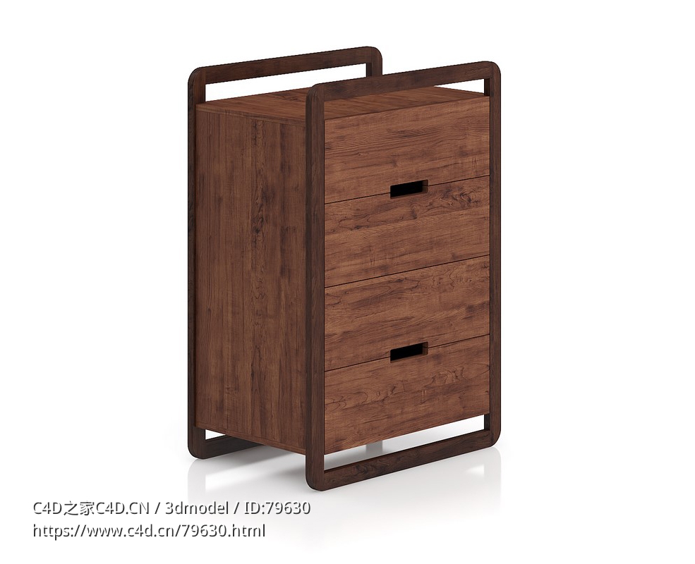 实木高床边柜C4D模型下载bedside cupboard