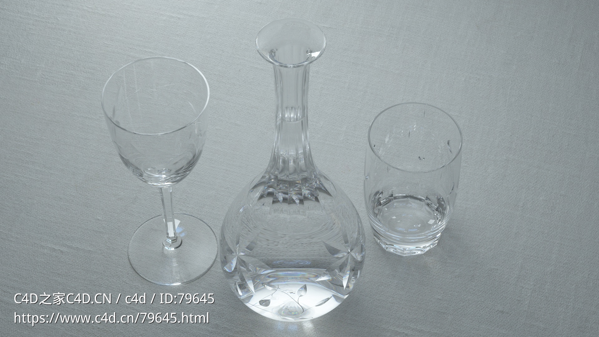 三个玻璃器皿高脚酒杯水杯模型 - C4D之家 - etched_3.jpg