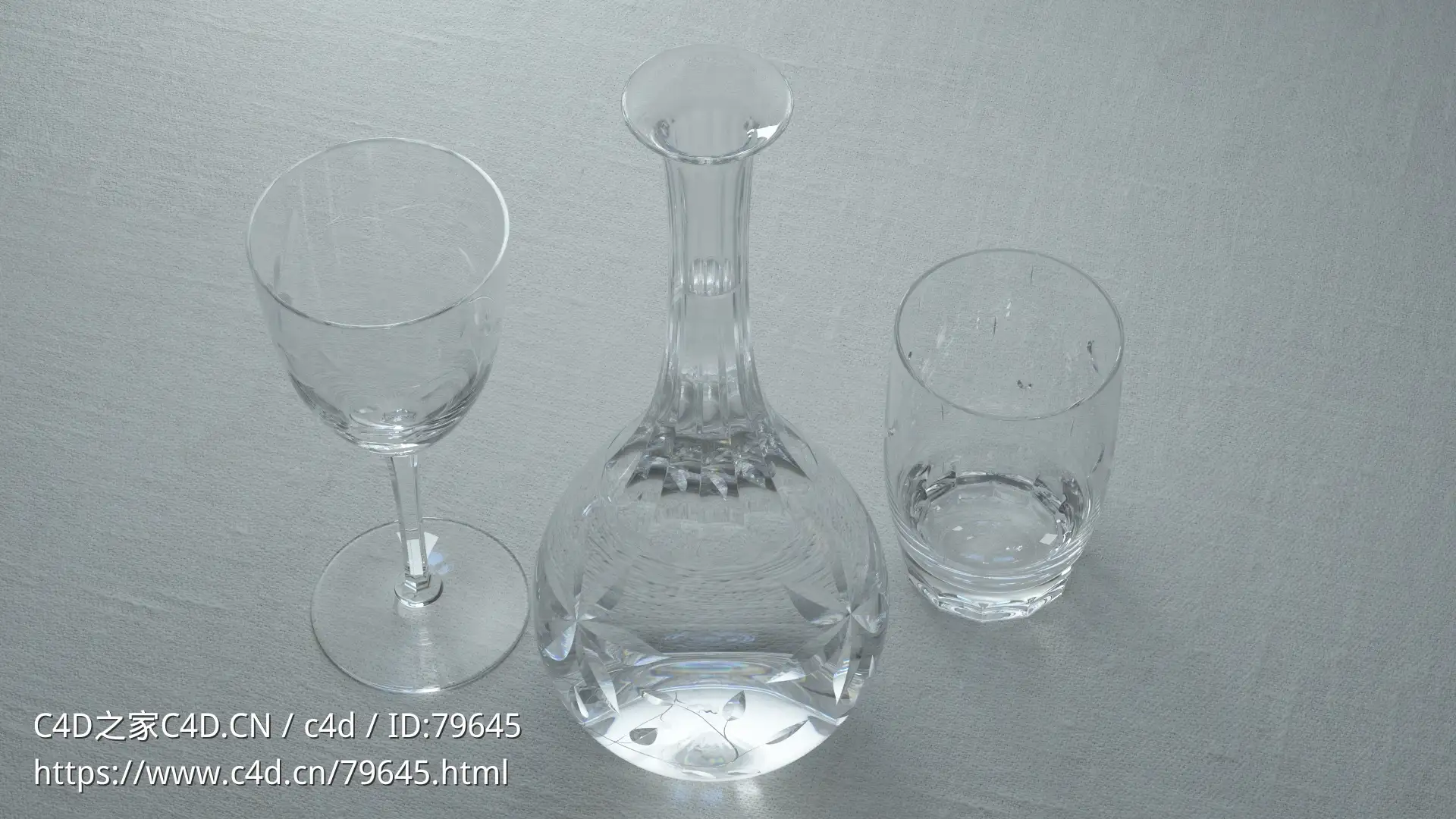 三个玻璃器皿高脚酒杯水杯模型