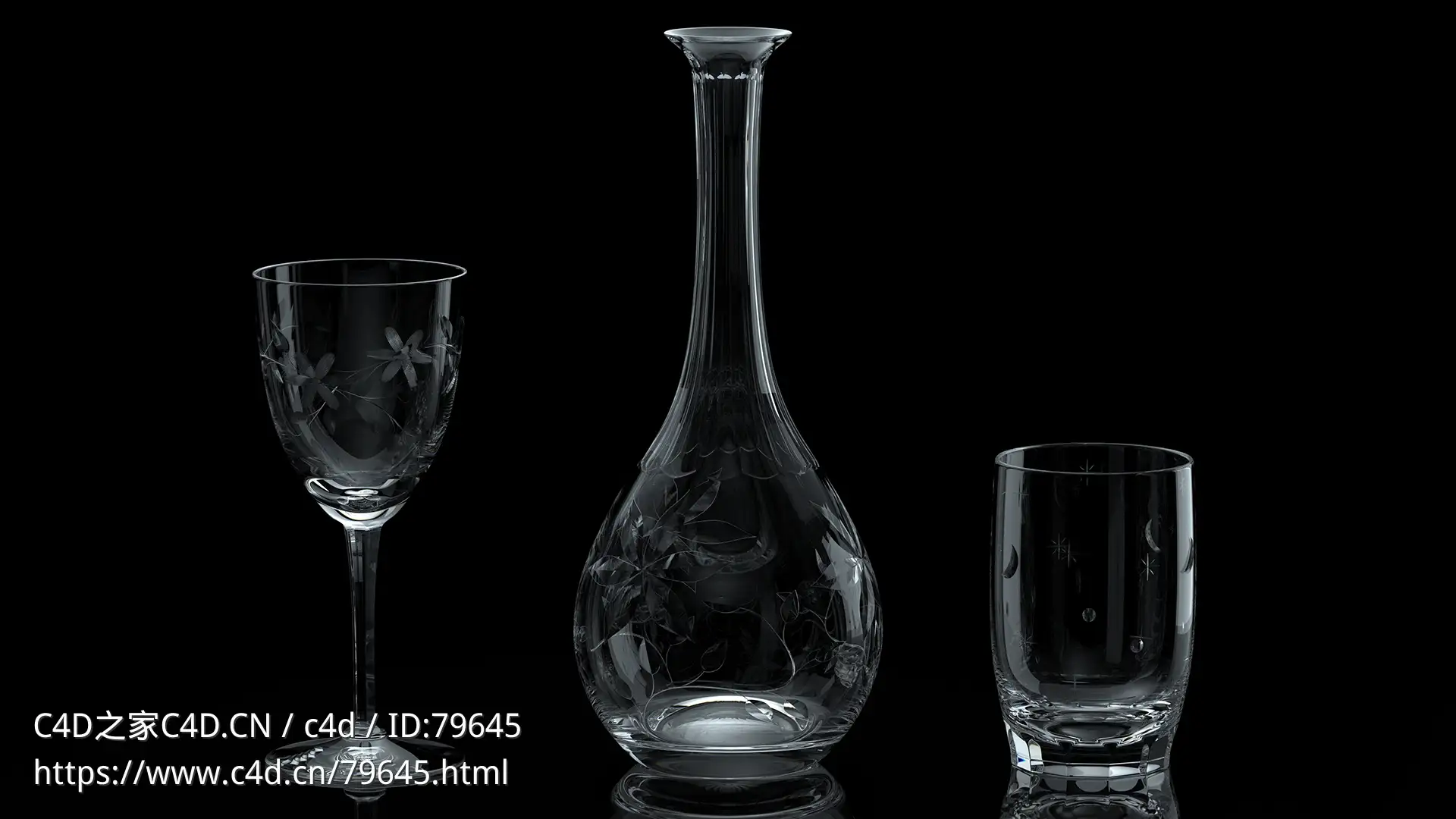三个玻璃器皿高脚酒杯水杯模型 - C4D之家 - etched.jpg