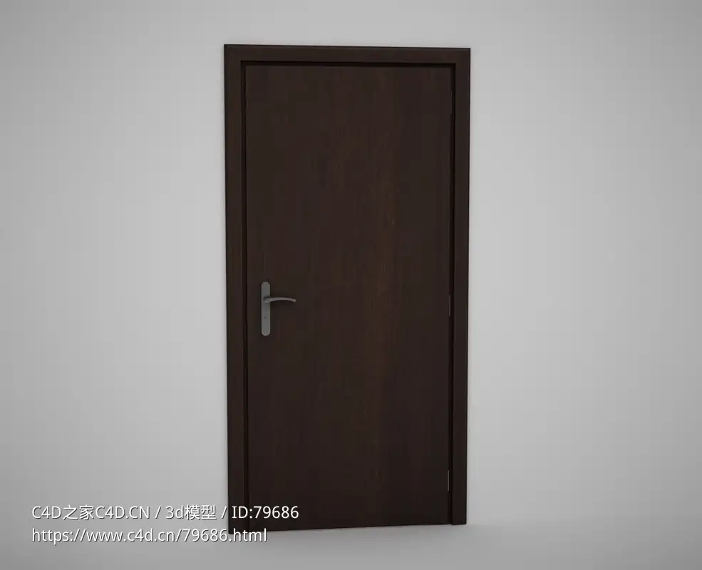 深棕色平面办公室木门C4D模型下载 Door model