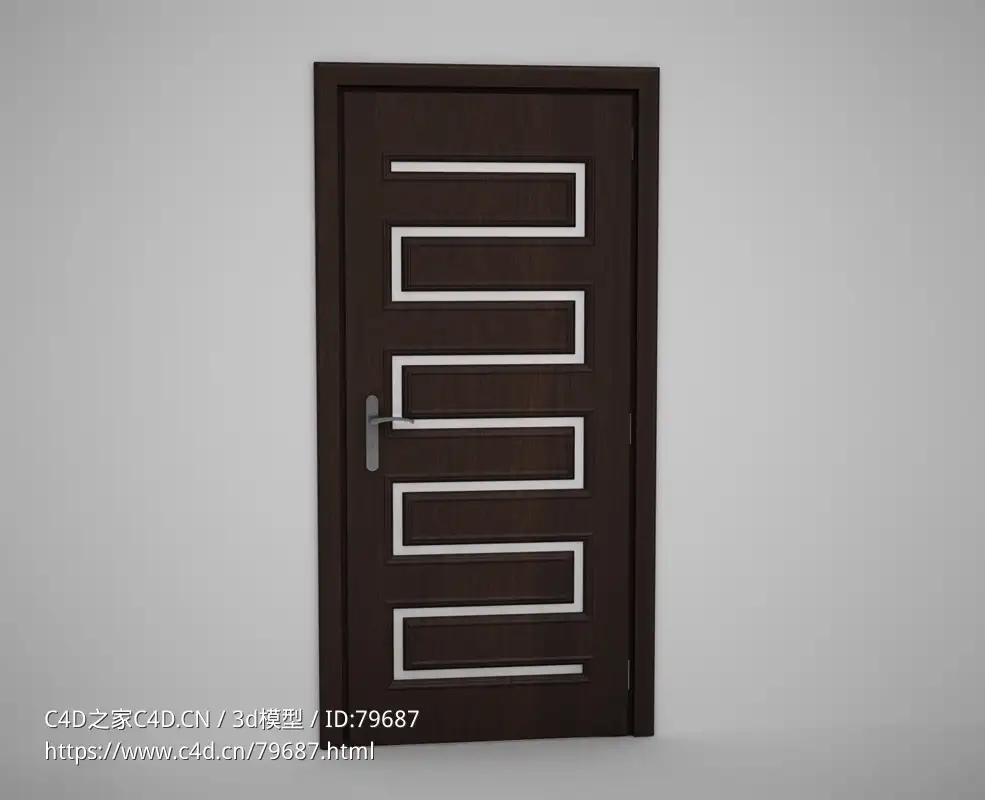 弓形玻璃线装饰实木门C4D模型下载 Door model