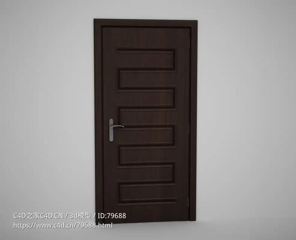 曲线装饰压线深棕色门C4D模型下载 Door model