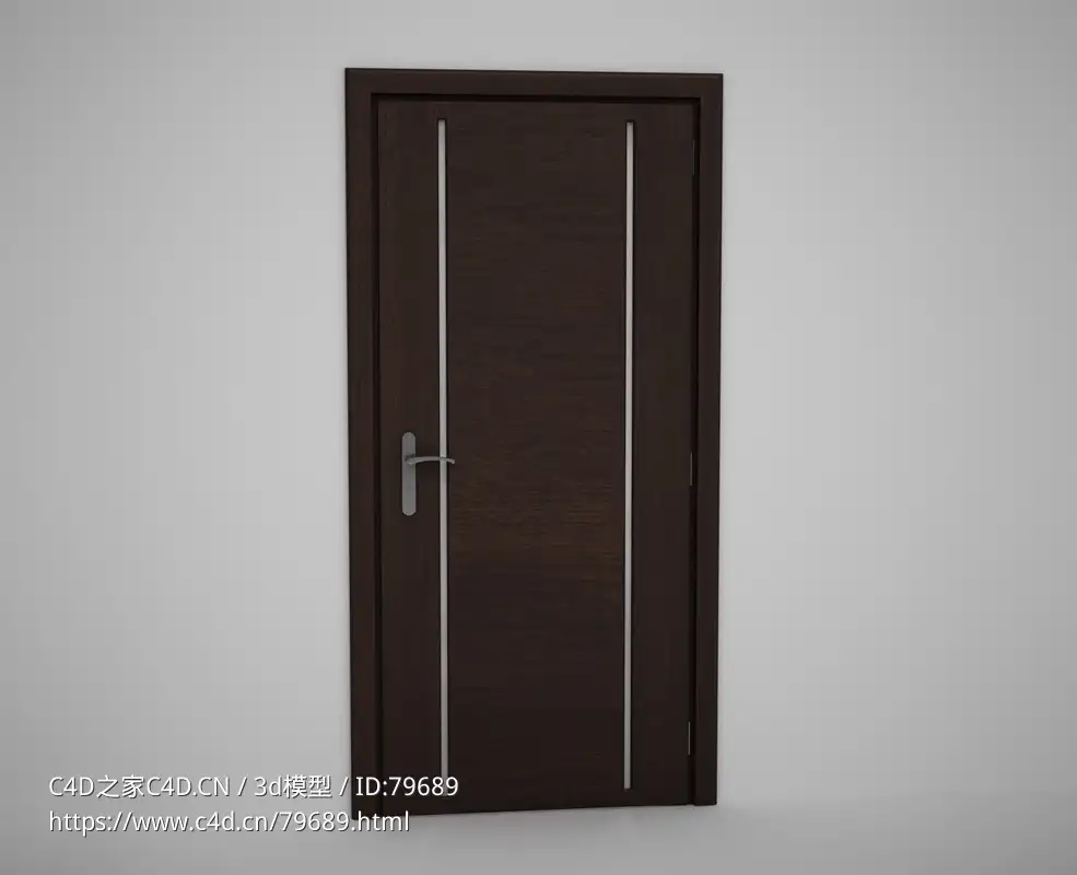 两条竖长玻璃线深棕色木门C4D模型下载 Door model