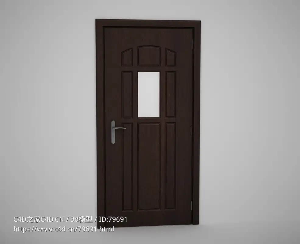 室内门深棕色单块玻璃木门C4D模型下载 Door model