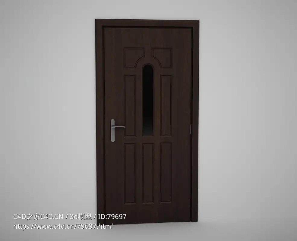 中间竖条玻璃木门室内木门C4D模型下载 Door model