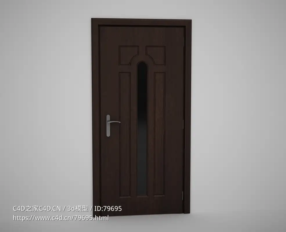 卧室单条玻璃实木门C4D模型下载 Door model