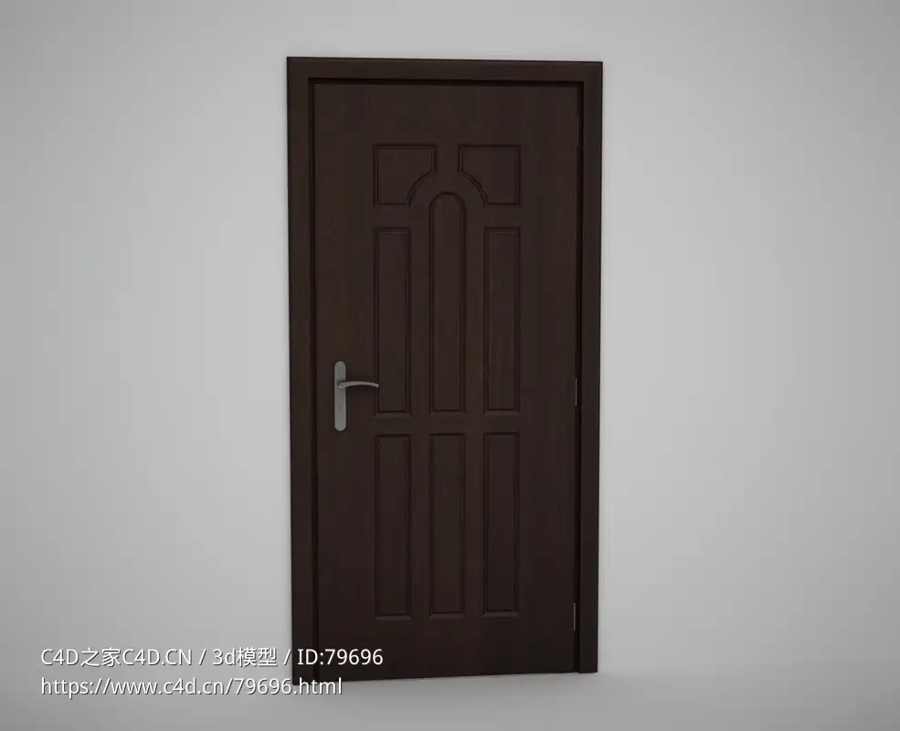 全封闭压线深棕色木门C4D模型下载 Door model