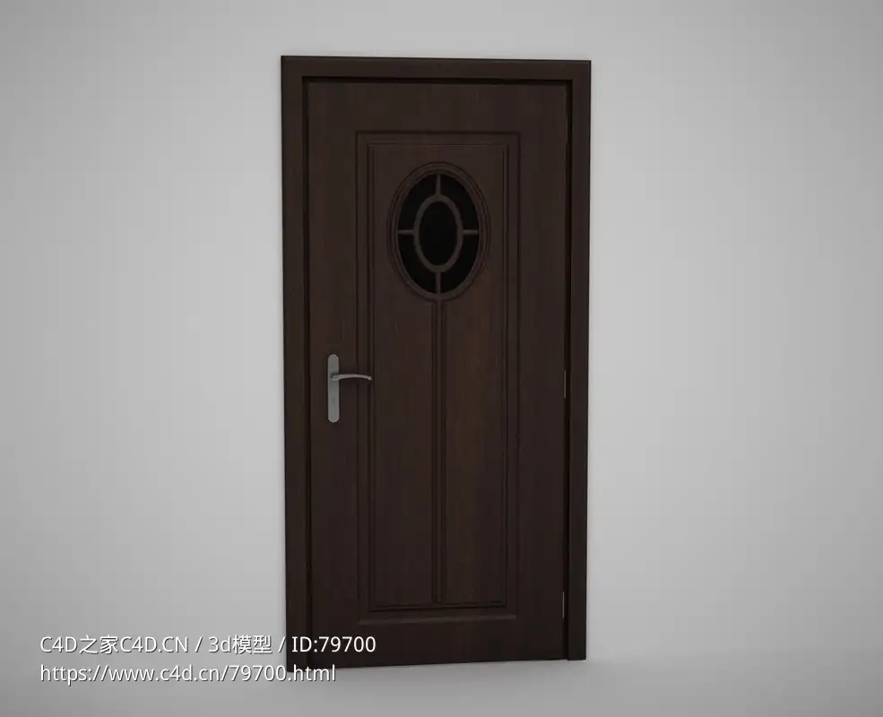 椭圆玻璃压线深棕色室内木门C4D模型下载 Door model