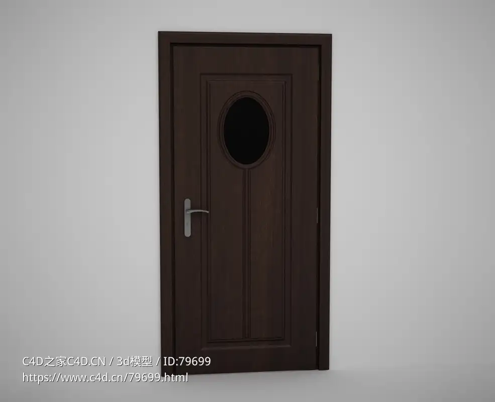 椭圆形玻璃实木门C4D模型下载 Door model