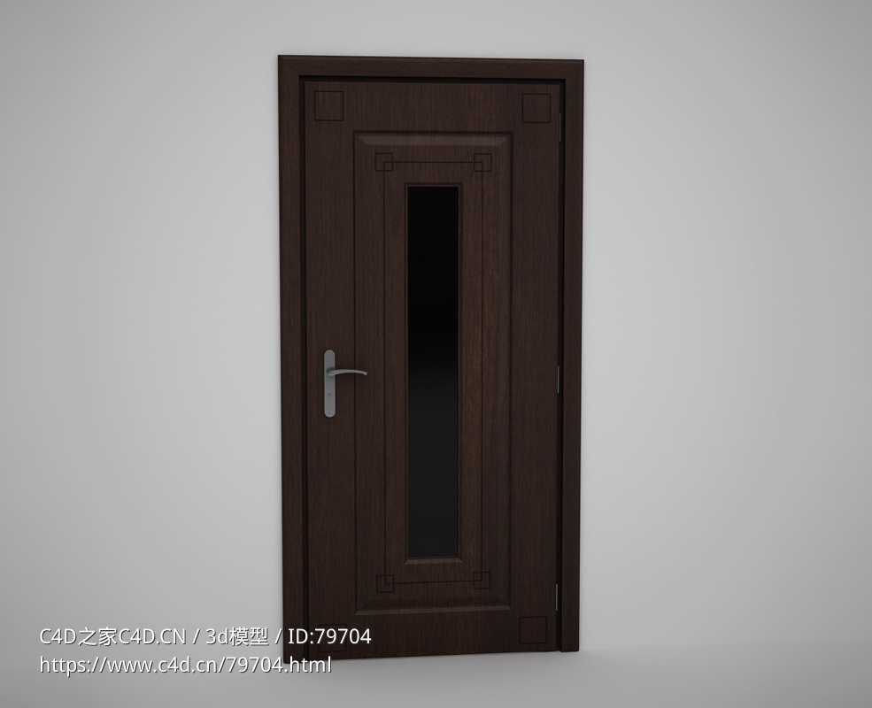 新中式单条玻璃压线实木门C4D模型下载 Door model
