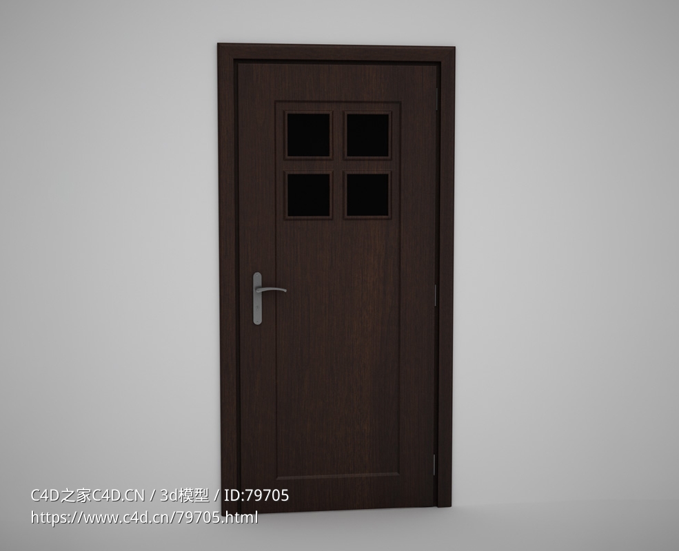四方格玻璃压线木门C4D模型下载 Door model