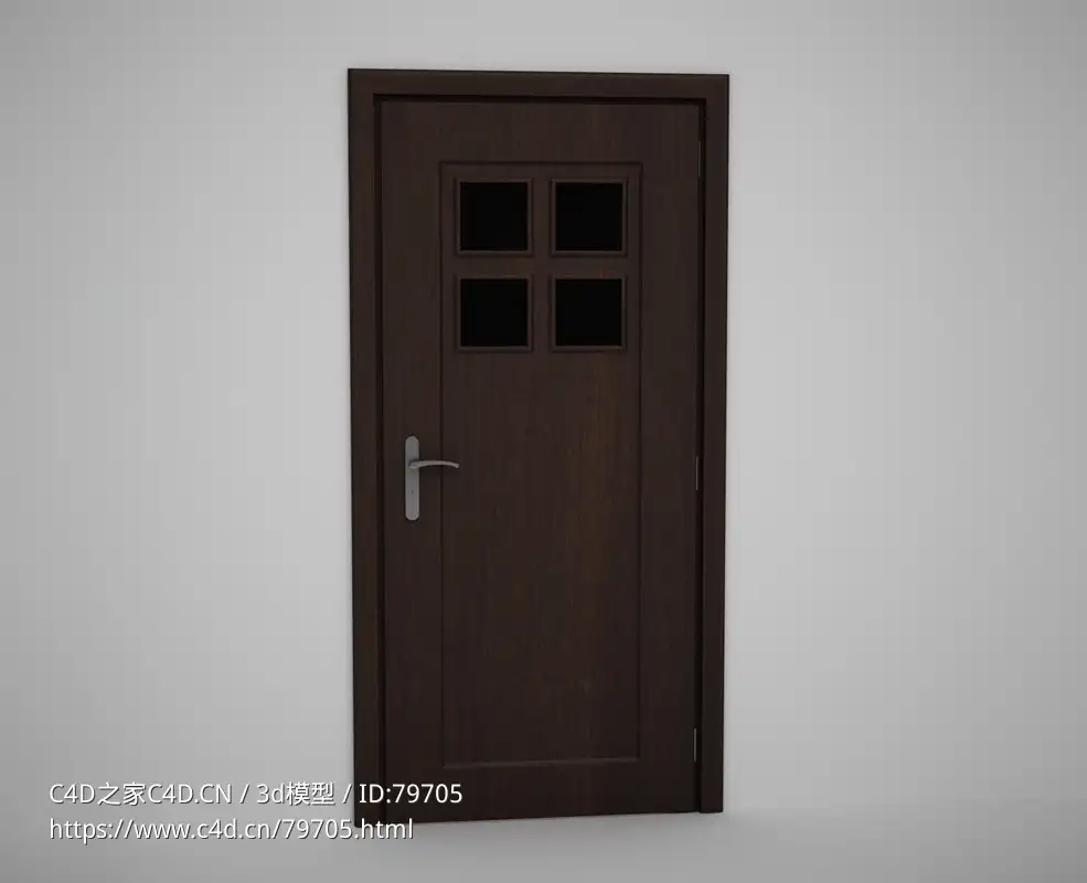 四方格玻璃压线木门C4D模型下载 Door model