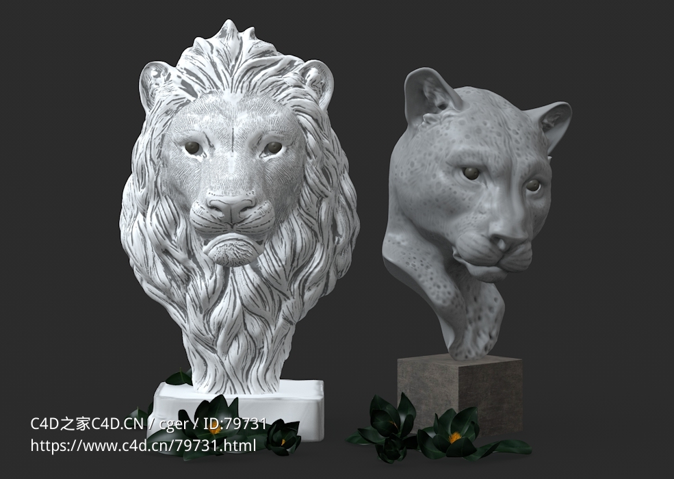 狮头豹头雕塑工艺品 - C4D之家 - 007.jpg