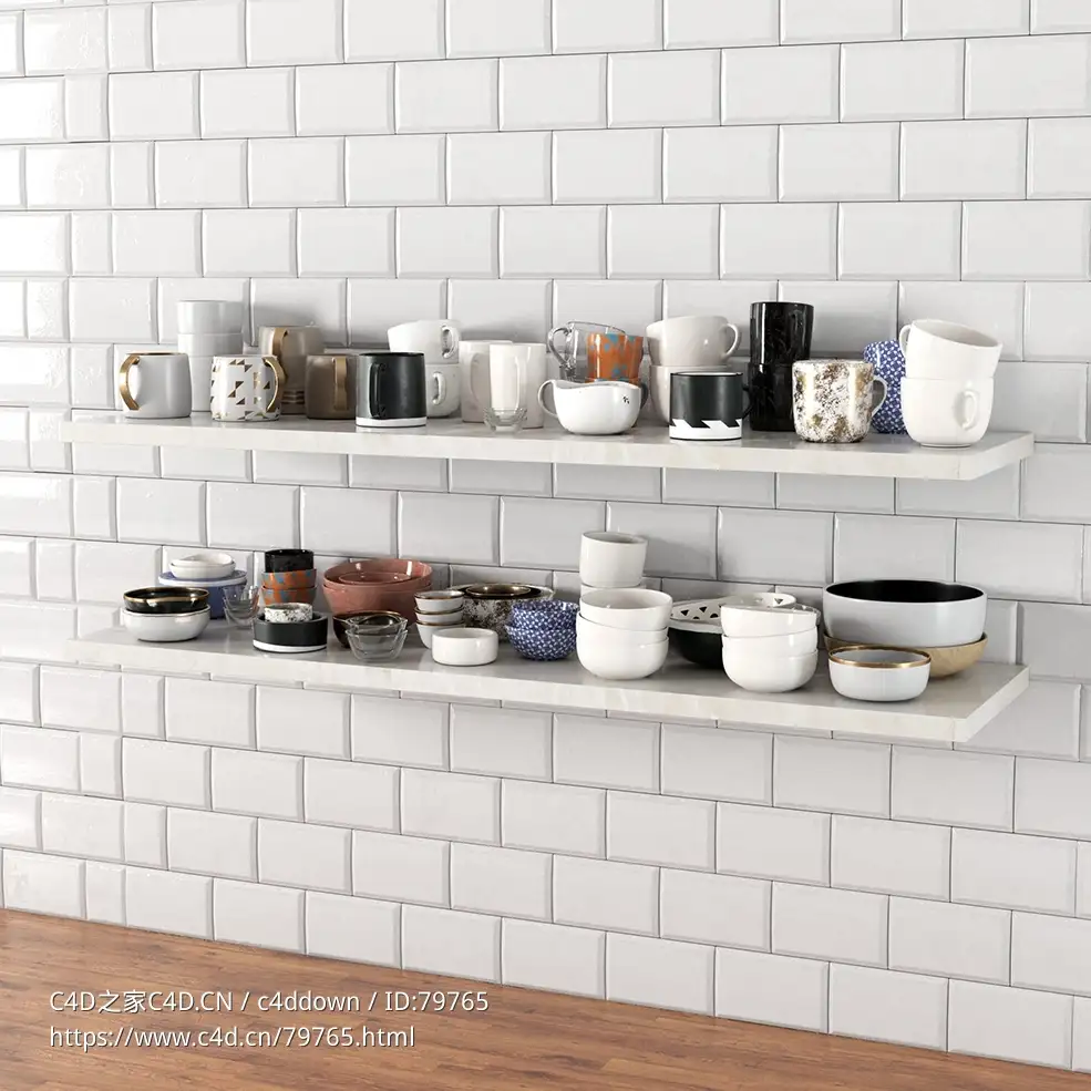 C4D壁挂餐具台水杯碗碟盆模型 - C4D之家 - 19.jpg