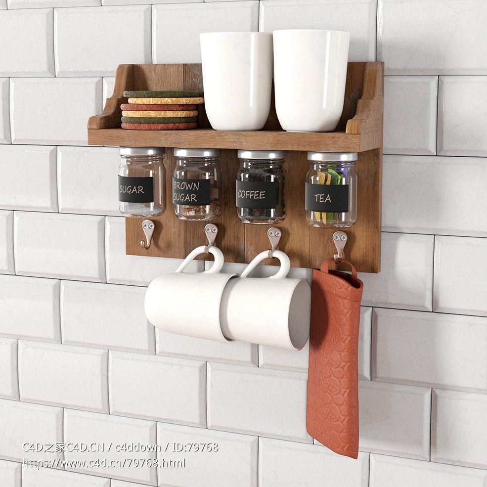 C4D墙上悬挂的茶具台模型