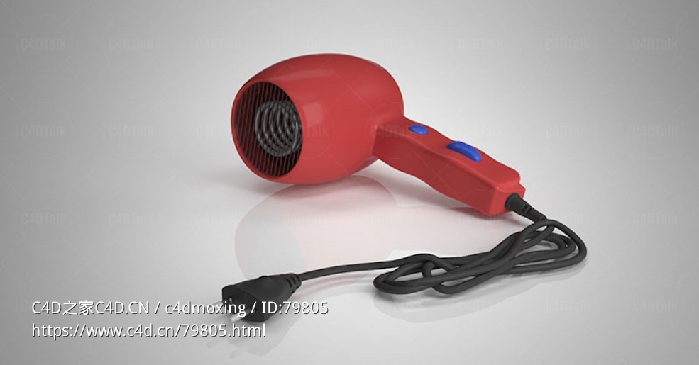 红色家用吹头发用的吹风机电器模型hair drier