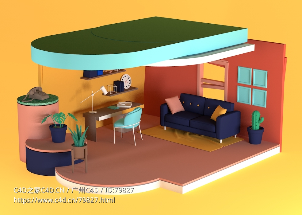 卡通房间组装生成动画