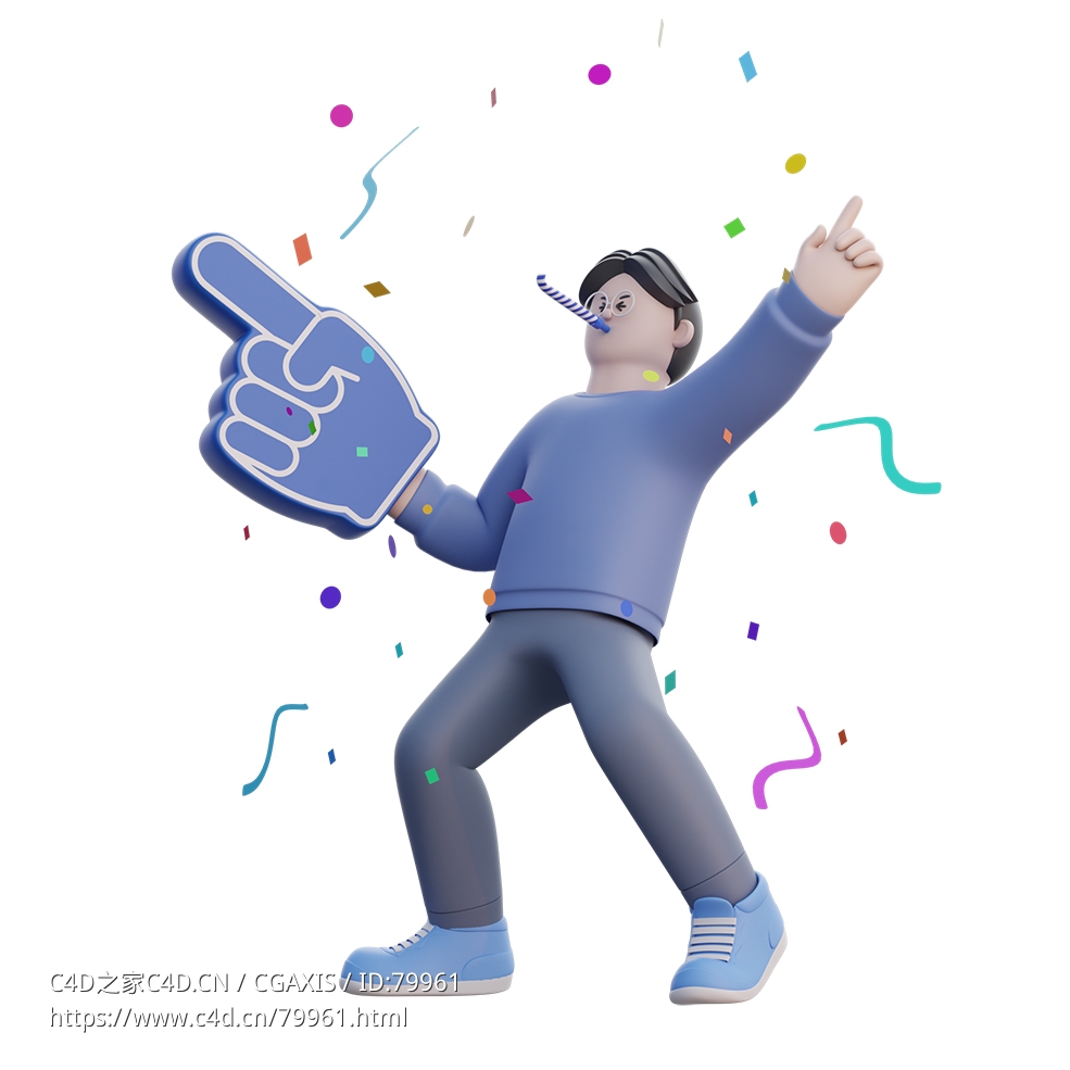 撒花做出胜利手势的卡通男孩