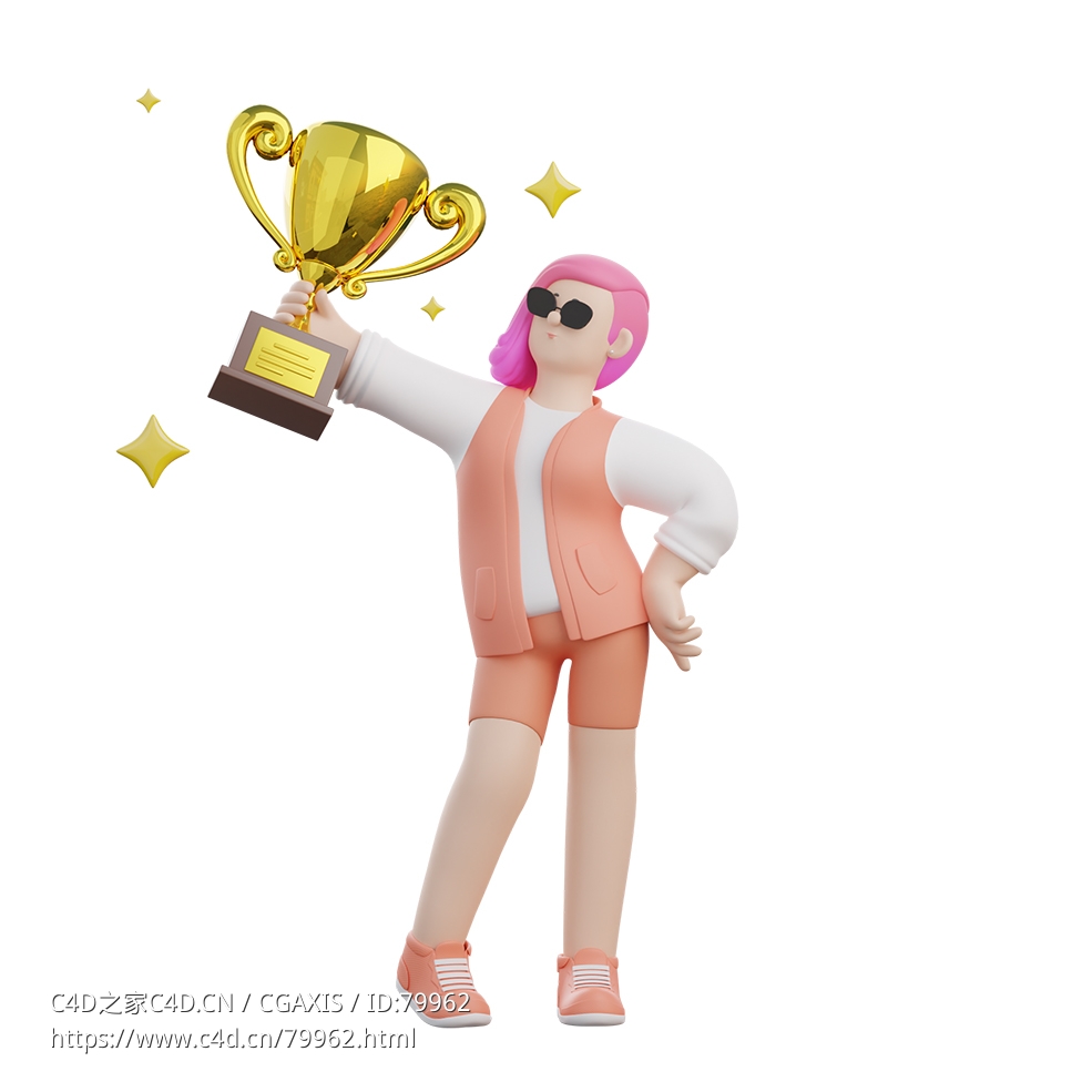 手拿奖杯的卡通女生 - C4D之家 - 24.jpg