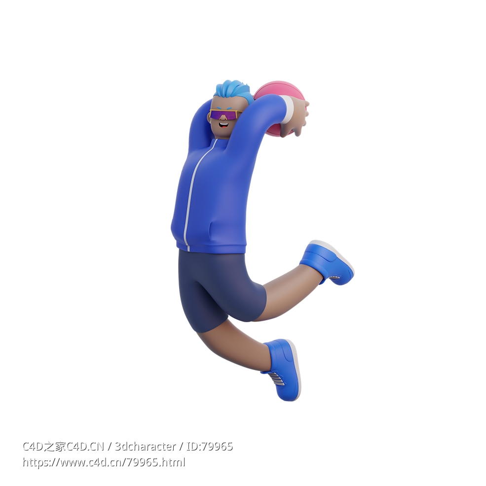 卡通男孩跳跃投篮打篮球姿势 - C4D之家 - 2.jpg