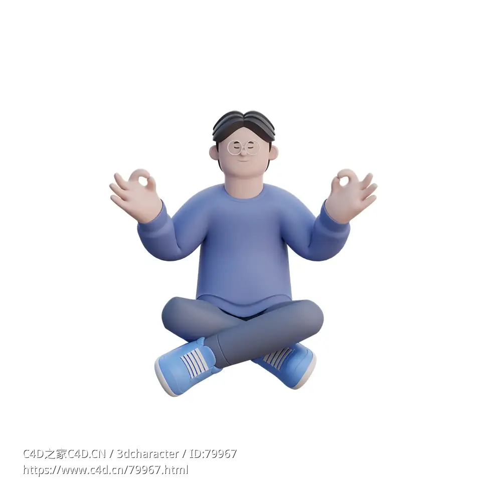 打坐的卡通男性