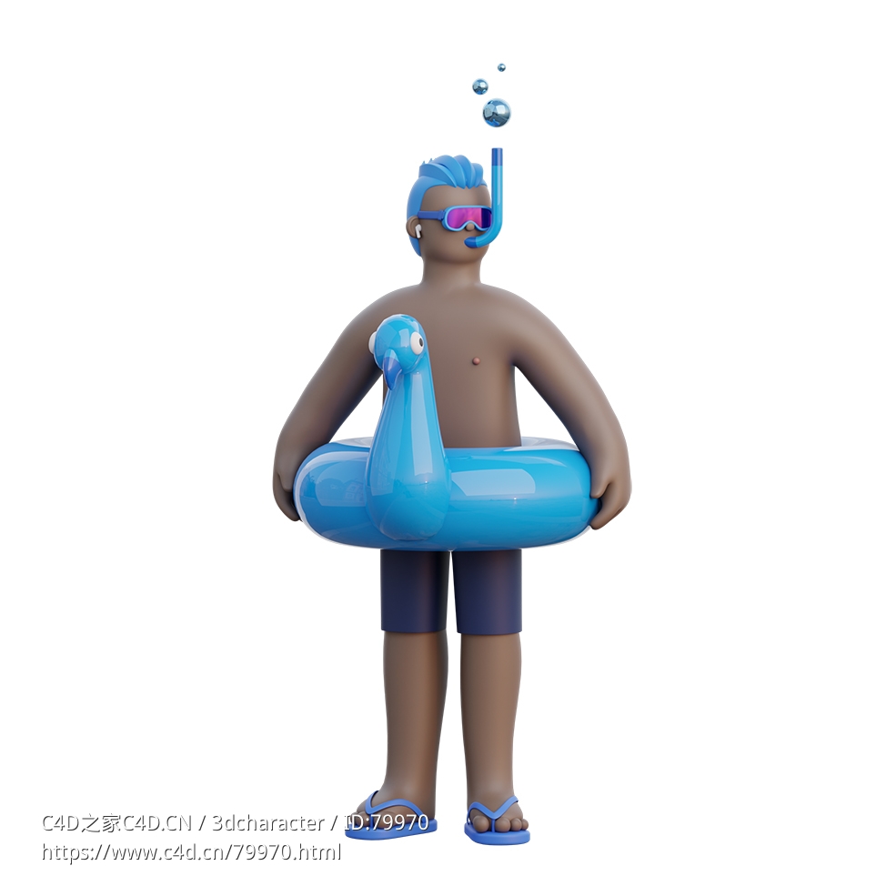 佩戴救生圈的卡通男性