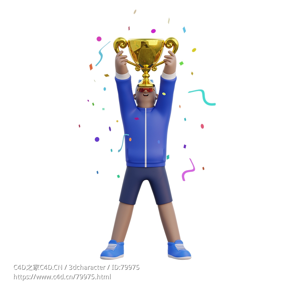 双手举起金杯的卡通男性运动员