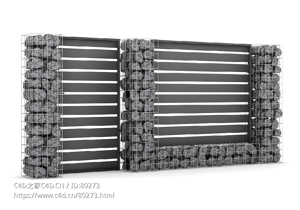 铁丝筐石头围挡C4D模型 FENCES 3D MODEL
