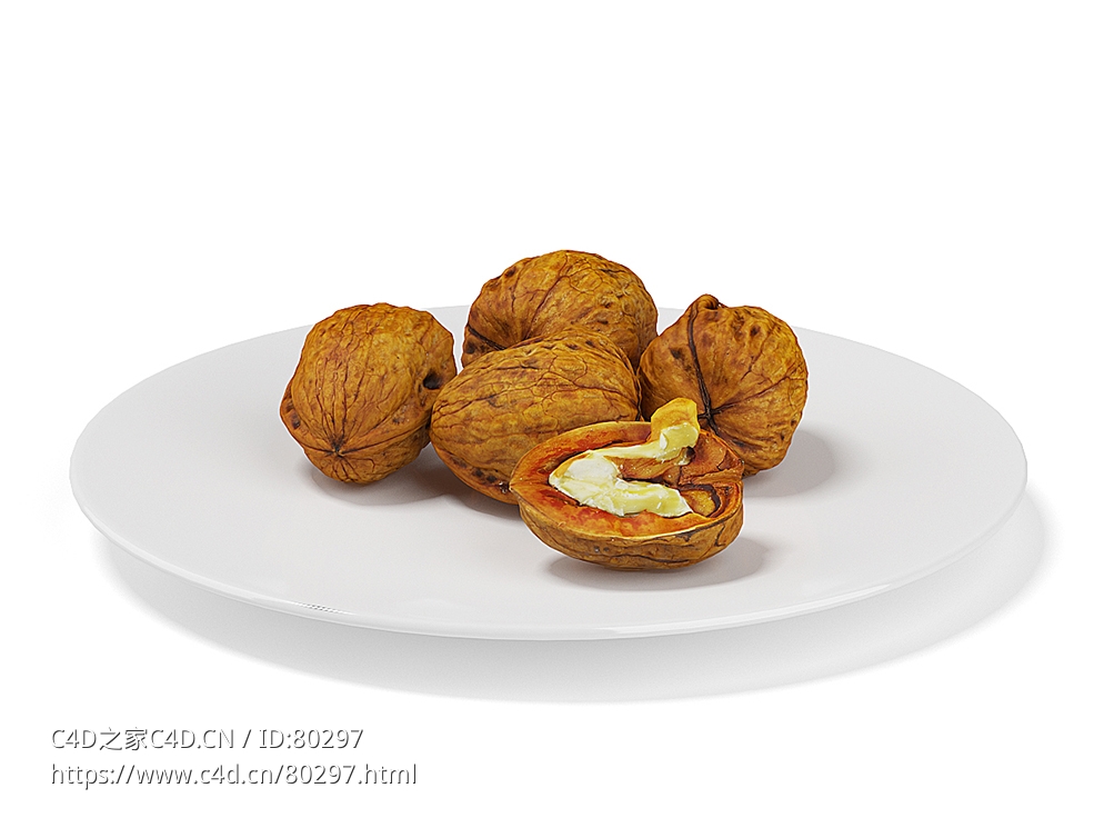 干果核桃一半核桃C4D模型下载