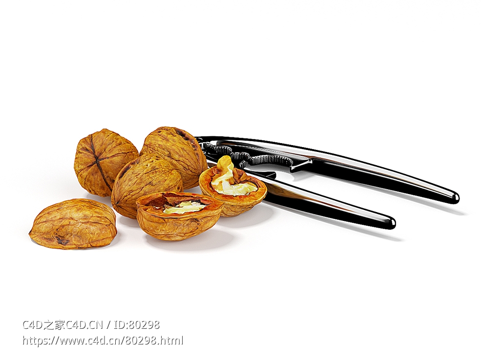 干果核桃夹半块核桃C4D模型下载