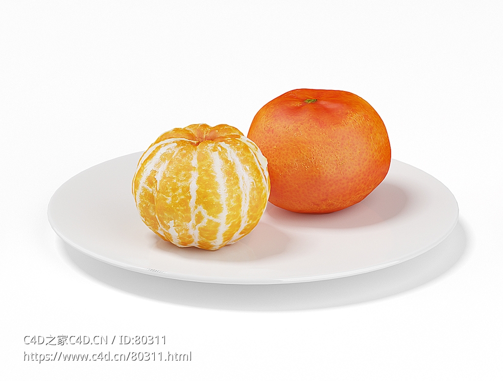 剥皮的桔子水果C4D模型下载