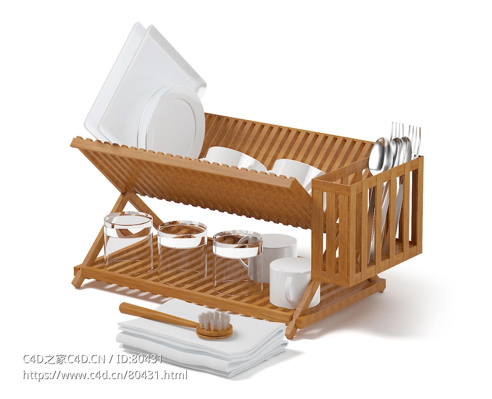 餐盘架控水架碗筷架子C4D模型下载 - C4D之家 - 2.jpg
